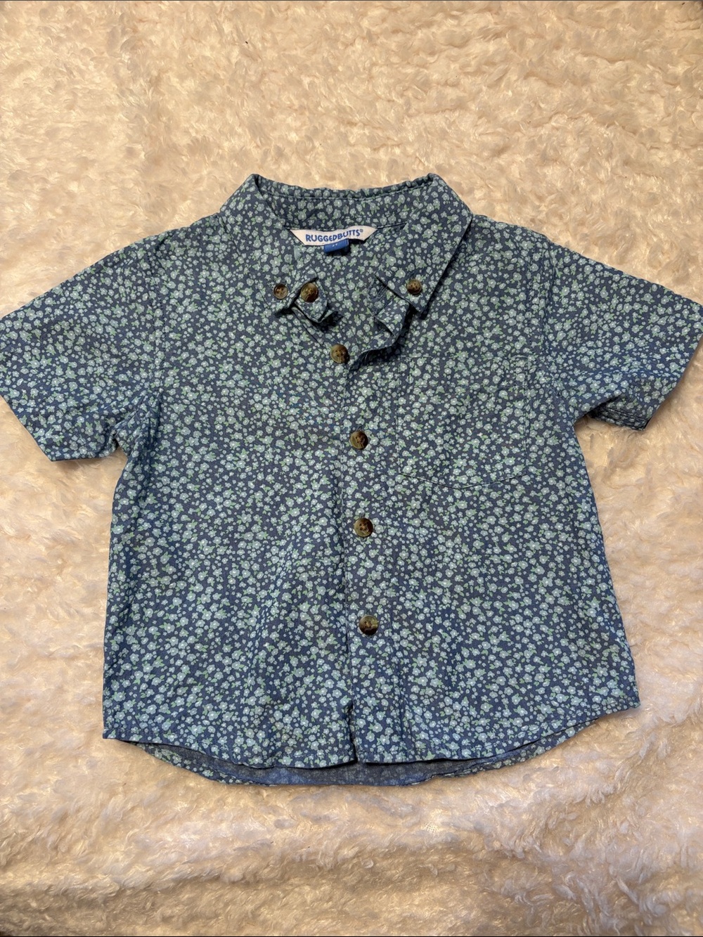 Rugged Butts Blue Floral Short Sleeve Button Down Shirt 2T